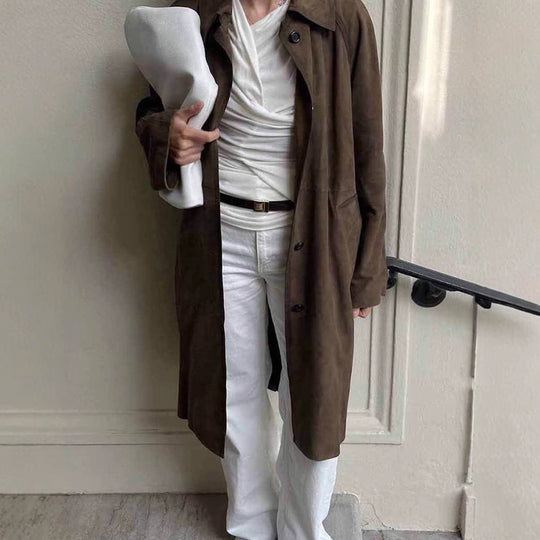 Damen Oversized Trenchcoat im lässigen Stil mit breitem Kragen und praktischen Taschen Heidi-Mode