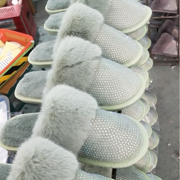 Damen Glamouröse Hausschuhe mit Glitzer und weichem Fell Heidi-Mode