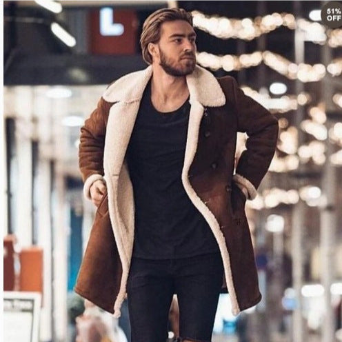 Herren Lammfell-Mantel mit hohem Kragen und eleganter Wollverarbeitung Heidi-Mode