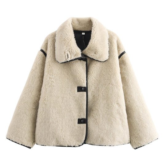Damen Kuschelige Teddyjacke mit elegantem Kragen und praktischen Taschen Heidi-Mode