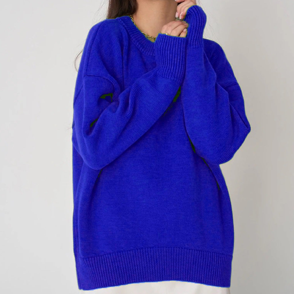 Damen Oversized Pullover mit feinem Strickmuster und breiten Bündchen Heidi-Mode