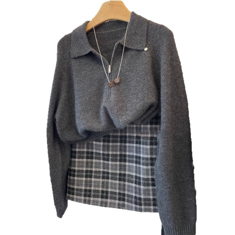 Damen Kuscheliger Pullover mit Stehkragen und kurzem Reißverschluss Heidi-Mode