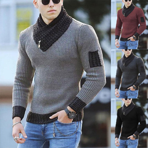 Herren Pullover mit modernem asymmetrischem Kragen und strukturiertem Design Heidi-Mode