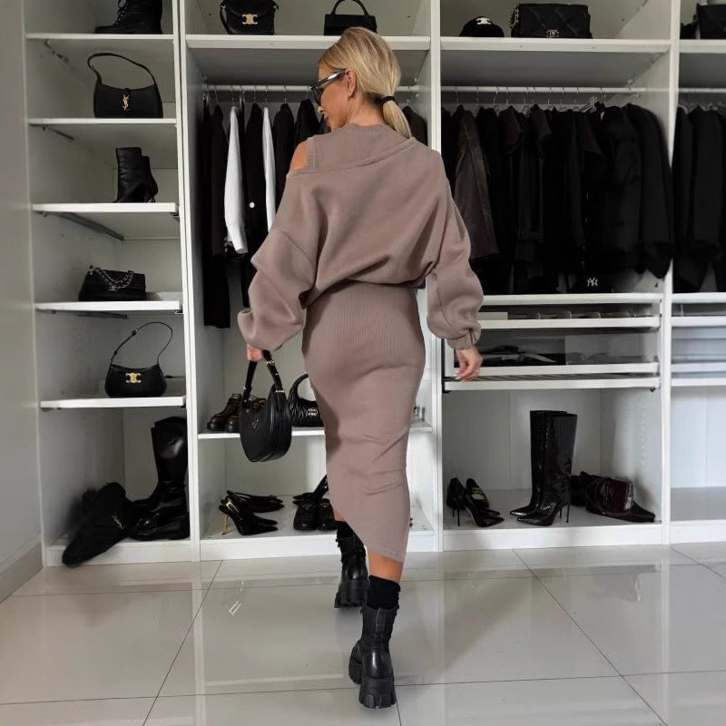 Damen legeres Sweatkleid mit asymmetrischem Saum und luftigen Ärmeln Heidi-Mode