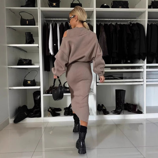 Damen legeres Sweatkleid mit asymmetrischem Saum und luftigen Ärmeln Heidi-Mode