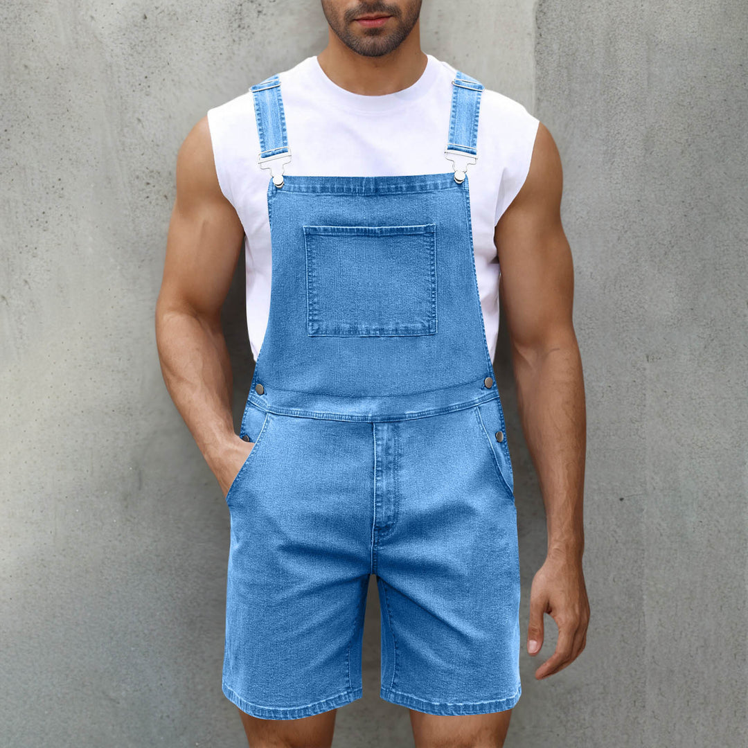 Herren Latzshorts aus Baumwoll-Denim mit praktischen Taschen und verstellbaren Trägern Heidi-Mode