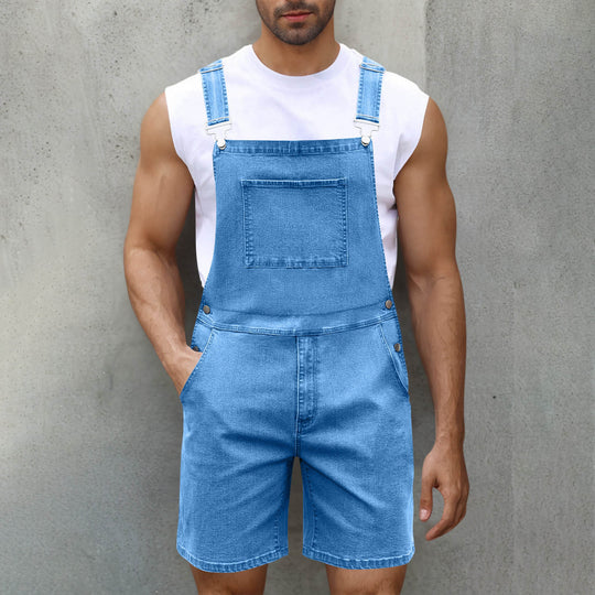 Herren Latzshorts aus Baumwoll-Denim mit praktischen Taschen und verstellbaren Trägern Heidi-Mode