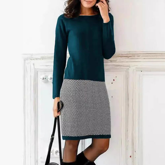Damen Strickkleid mit elegantem Chevron-Muster Heidi-Mode