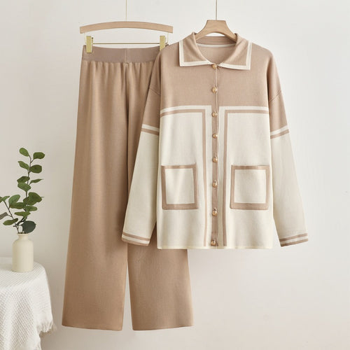 Damen gemütliches Strick-Loungewear-Set mit Taschen Heidi-Mode