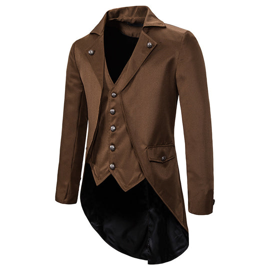 Herren eleganter Steampunk-Sakko mit asymmetrischem Schnitt und edlen Details Heidi-Mode