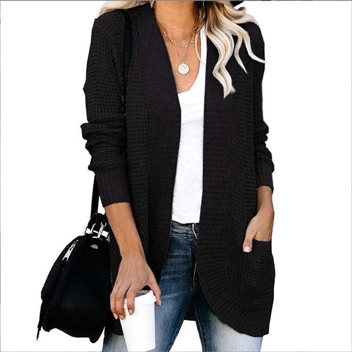 Damen Strickcardigan mit praktischen Taschen und luftiger Struktur Heidi-Mode