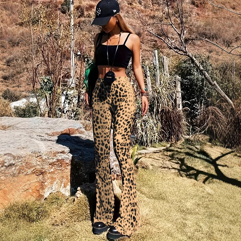 Damen Flared Leggings mit trendigem Leopardenmuster Heidi-Mode