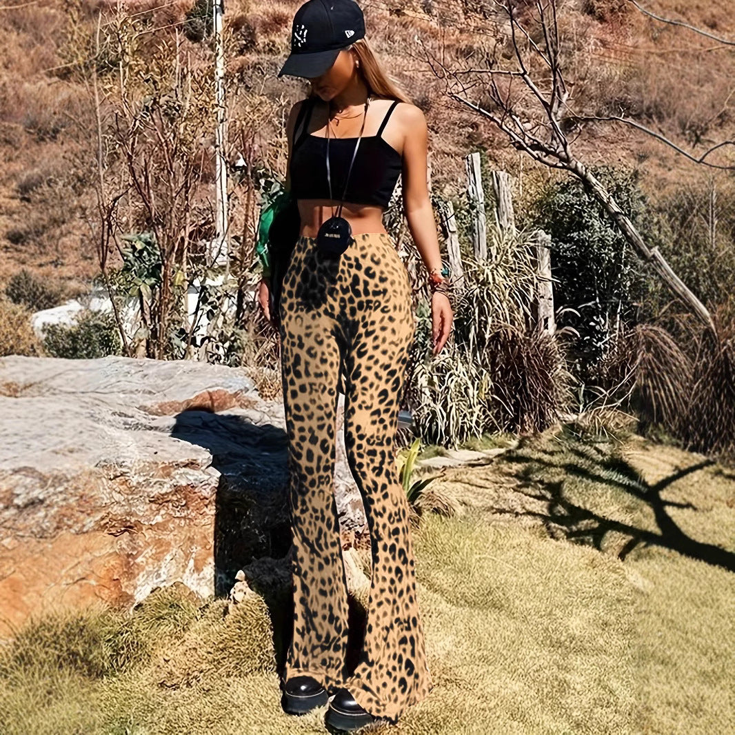 Damen Flared Leggings mit trendigem Leopardenmuster Heidi-Mode