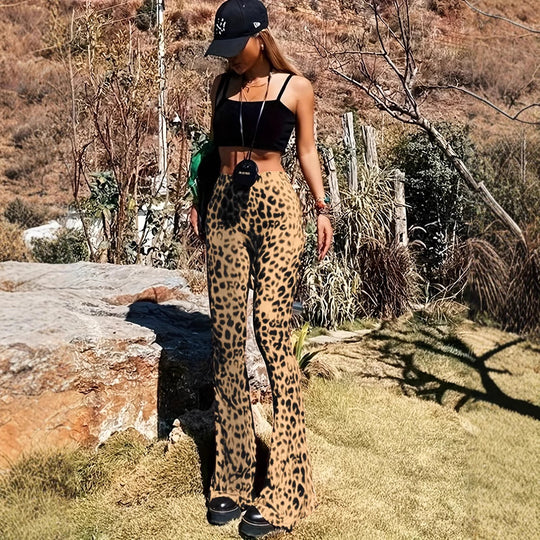 Damen Flared Leggings mit trendigem Leopardenmuster Heidi-Mode
