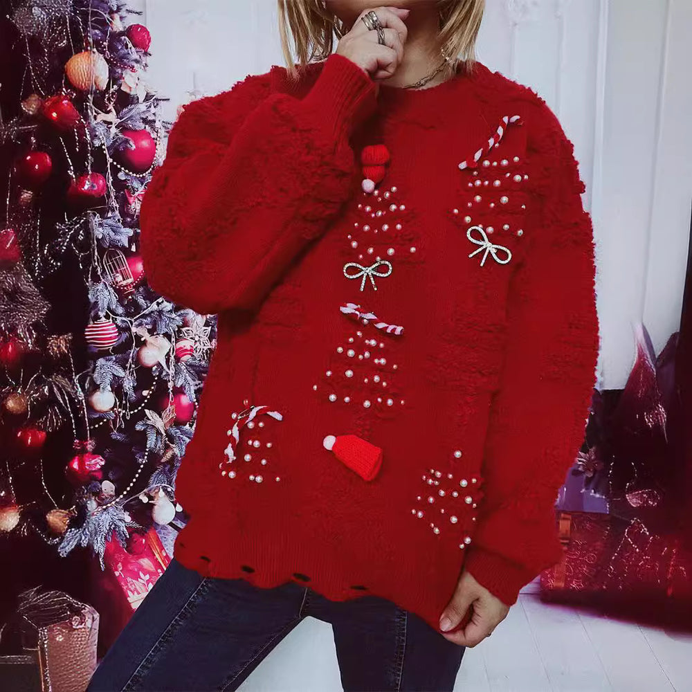 Damen Weihnachts-Pullover mit festlichem Motiv und 3D-Applikationen Heidi-Mode