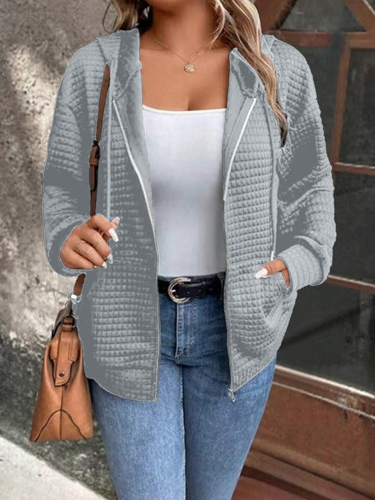 Damen Kapuzenjacke mit strukturiertem Waffelmuster und praktischem Reißverschluss Heidi-Mode