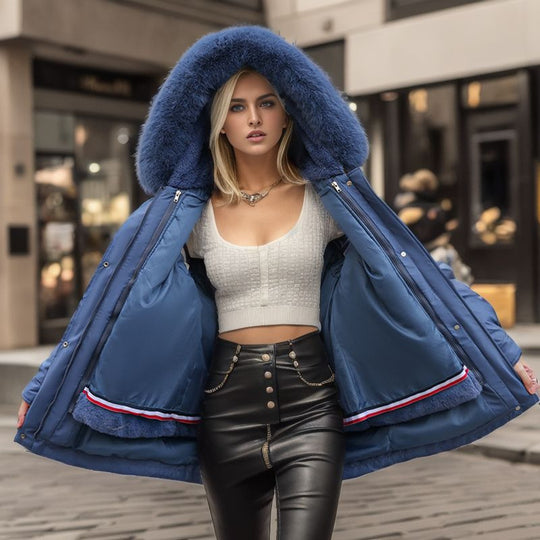 Damen warme Winterjacke mit abnehmbarem Pelzkragen Heidi-Mode