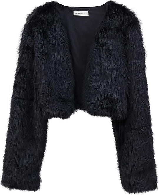 Damen Flauschige Kurzjacke mit offenem Schnitt Heidi-Mode