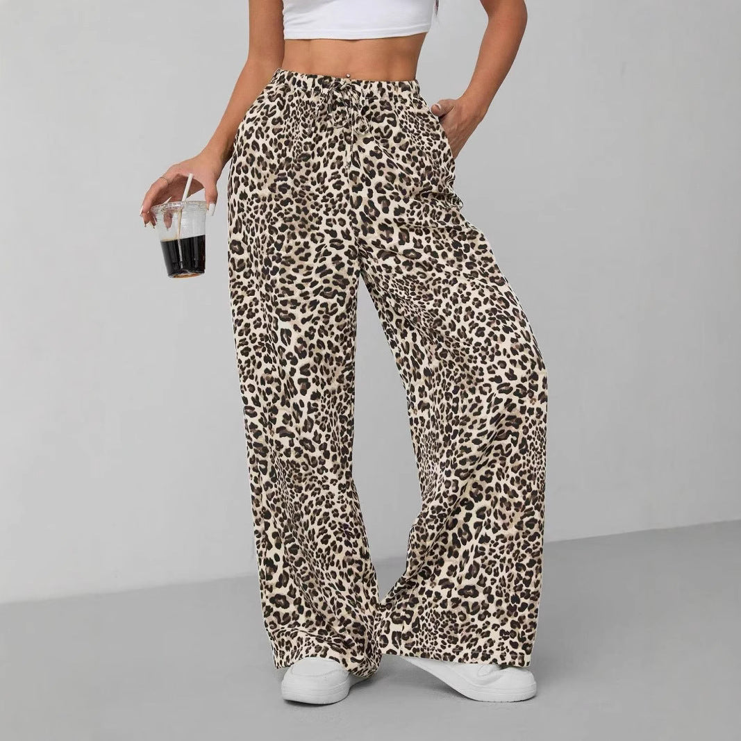 Damen Relaxed Fit Leopardenmuster Palazzo-Hose Heidi-Mode