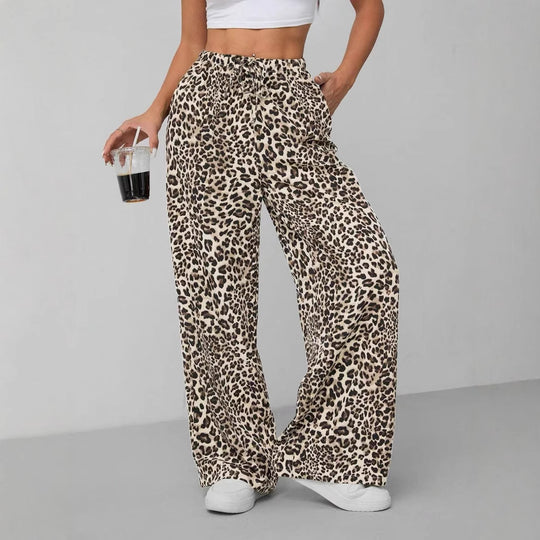 Damen Relaxed Fit Leopardenmuster Palazzo-Hose Heidi-Mode