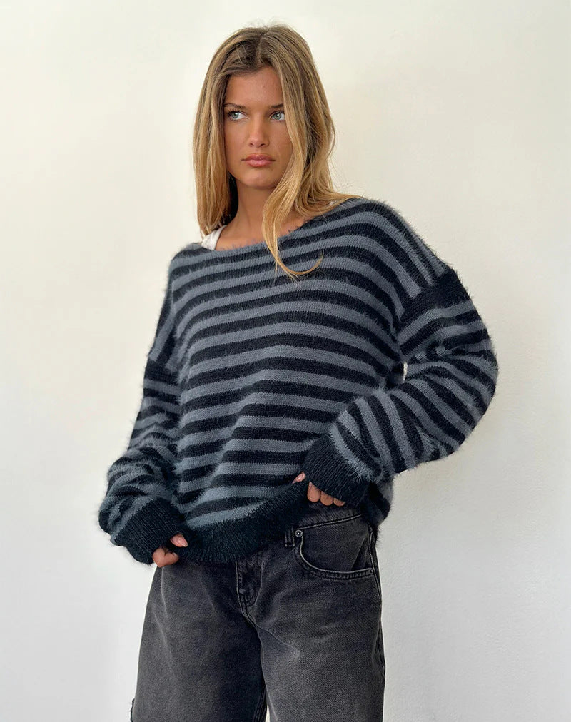 Damen modischer gestreifter Pullover mit lockerer Passform Heidi-Mode