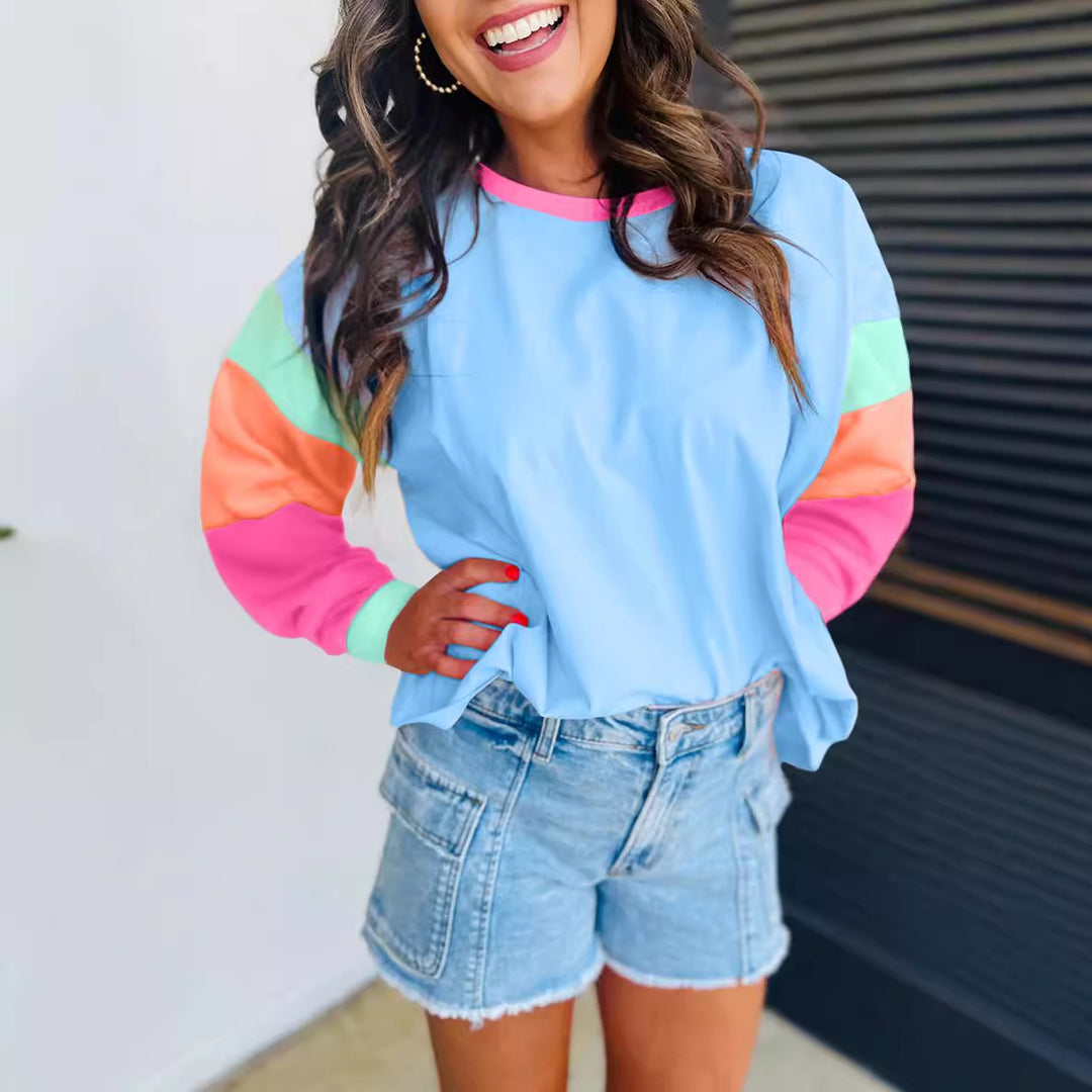 Damen lässiger Sweatshirt mit kontrastierenden Ärmeln Heidi-Mode