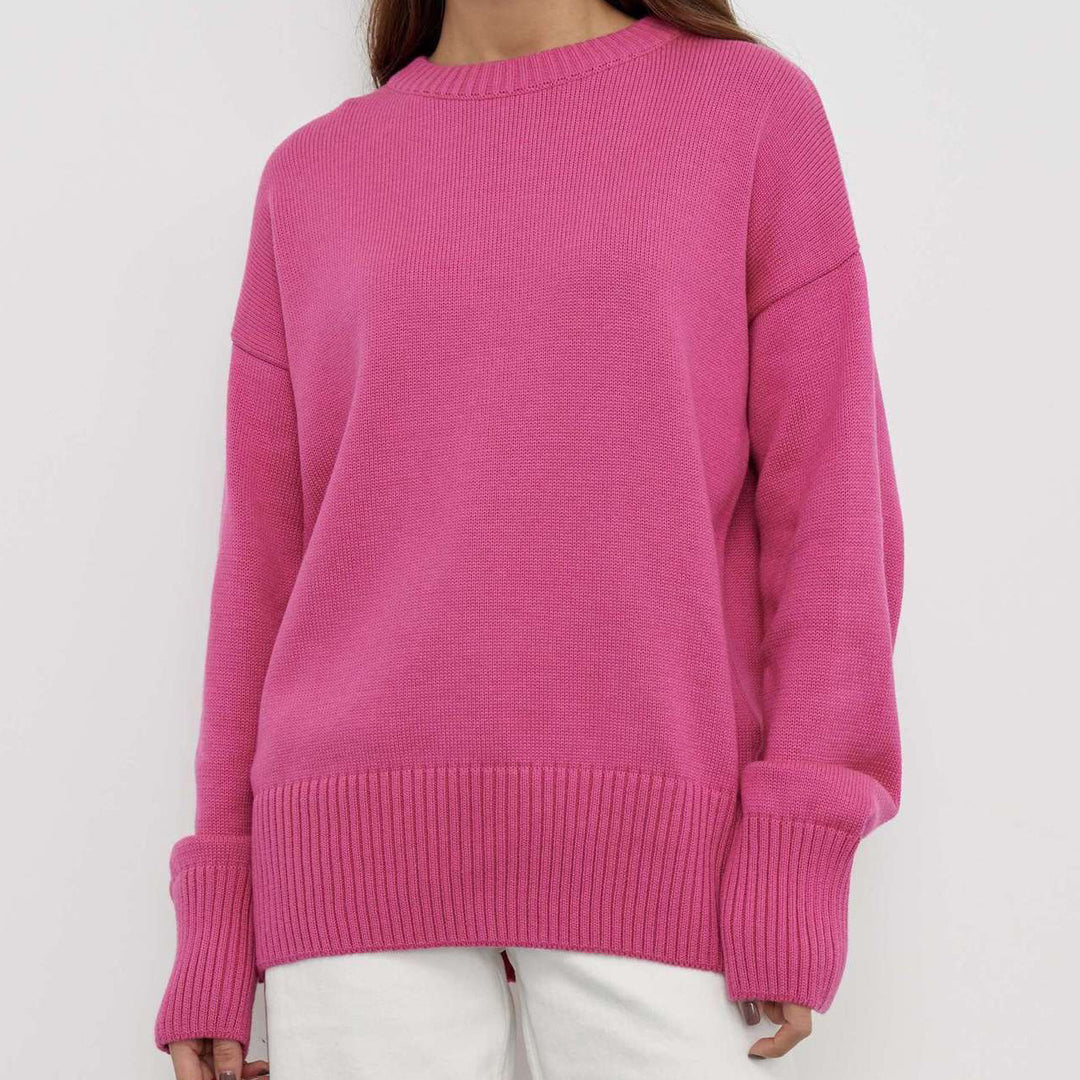 Damen Oversized Pullover mit feinem Strickmuster und breiten Bündchen Heidi-Mode