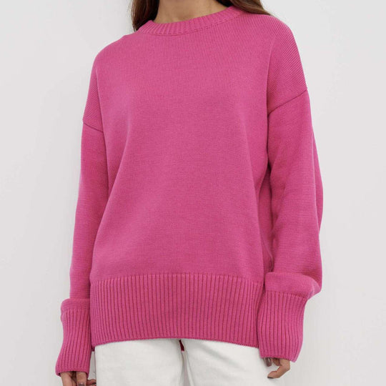 Damen Oversized Pullover mit feinem Strickmuster und breiten Bündchen Heidi-Mode