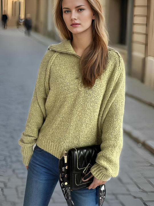Damen lässiger Zip-Pullover mit oversized Schnitt und hohem Kragen Heidi-Mode