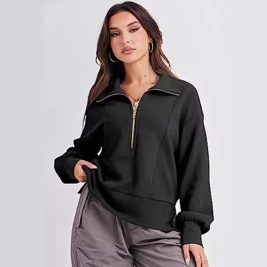 Damen Sweatshirt mit halbem Reißverschluss und weichem Material Heidi-Mode