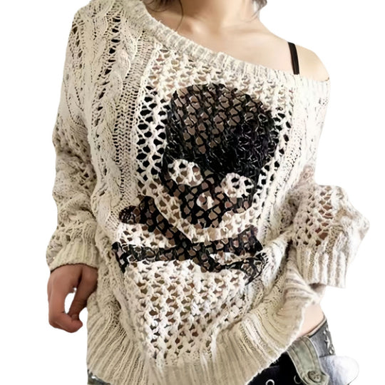 Damen Oversized Strickpullover mit kreativem Lochmuster und Anker-Design Heidi-Mode
