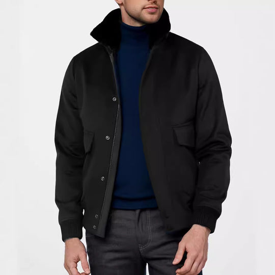 Herren elegante Kurzjacke mit Kunstfellkragen und praktischen Taschen Heidi-Mode