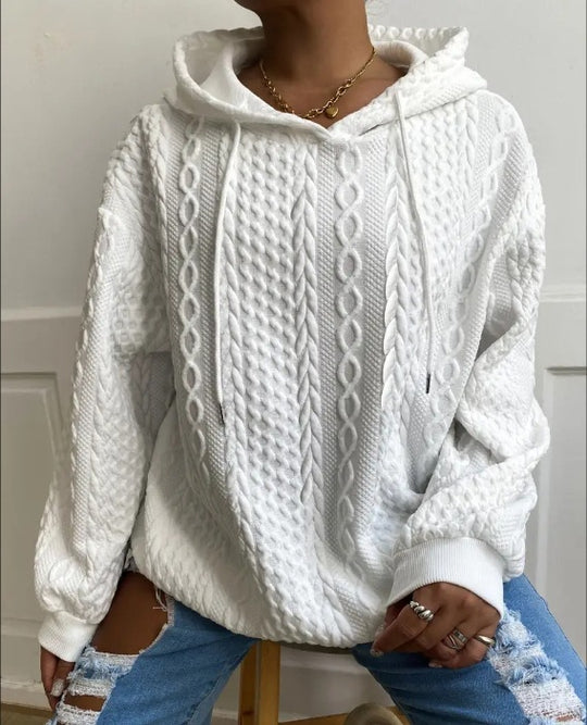 Damen Oversized Strickpullover mit kreativem Kabeleffekt und Kapuze Heidi-Mode