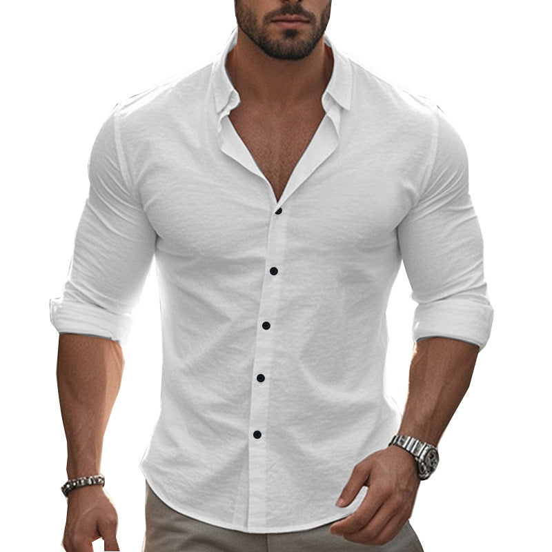 Herren elegantes langärmliges Hemd mit moderner Knopfleiste Heidi-Mode