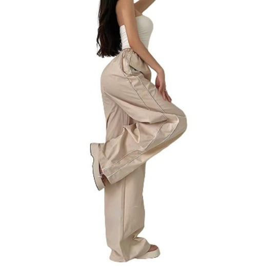 Damen Sportliche Palazzo-Hose mit elastischem Bund und Kontrastnähten Heidi-Mode