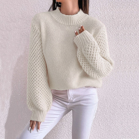 Damen kuscheliger Oversized Pullover mit strukturiertem Muster und Rollkragen Heidi-Mode