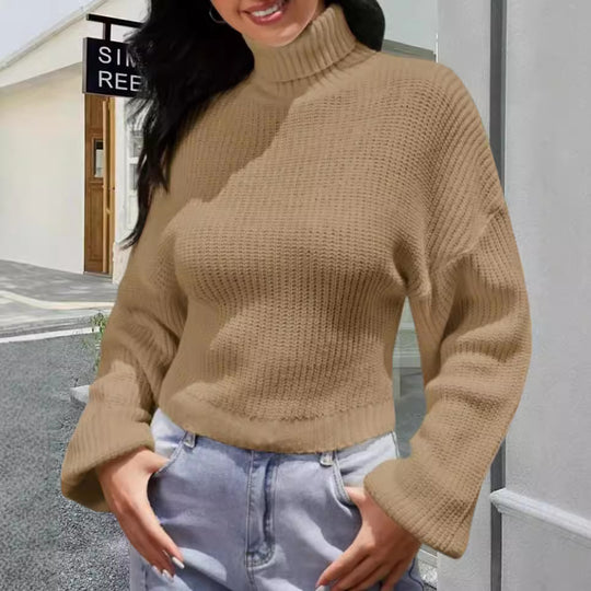 Damen Strickpullover mit hohem Kragen und lässigem Schnitt Heidi-Mode