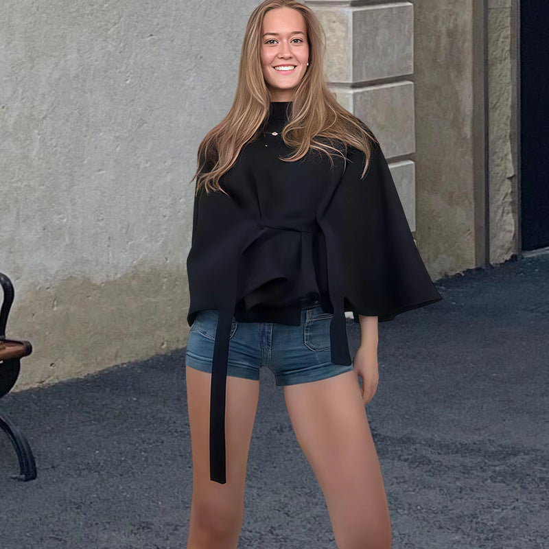 Damen Kapuzenjacke mit Wickelgürtel und elegantem Stehkragen Heidi-Mode