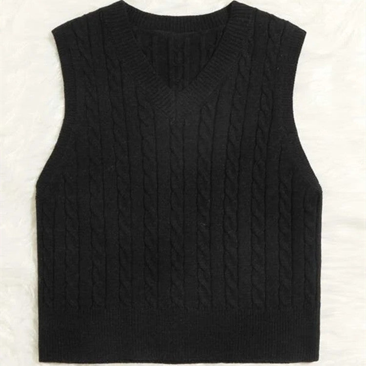 Damen Strickweste mit V-Ausschnitt und Zopfmuster Heidi-Mode