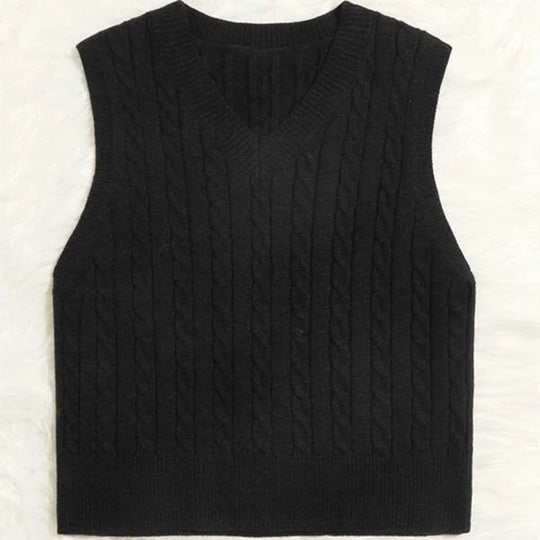 Damen Strickweste mit V-Ausschnitt und Zopfmuster Heidi-Mode