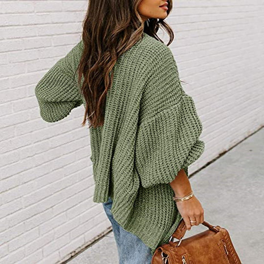 Damen Oversized Strickpullover mit Ballonärmeln und Strukturdesign Heidi-Mode