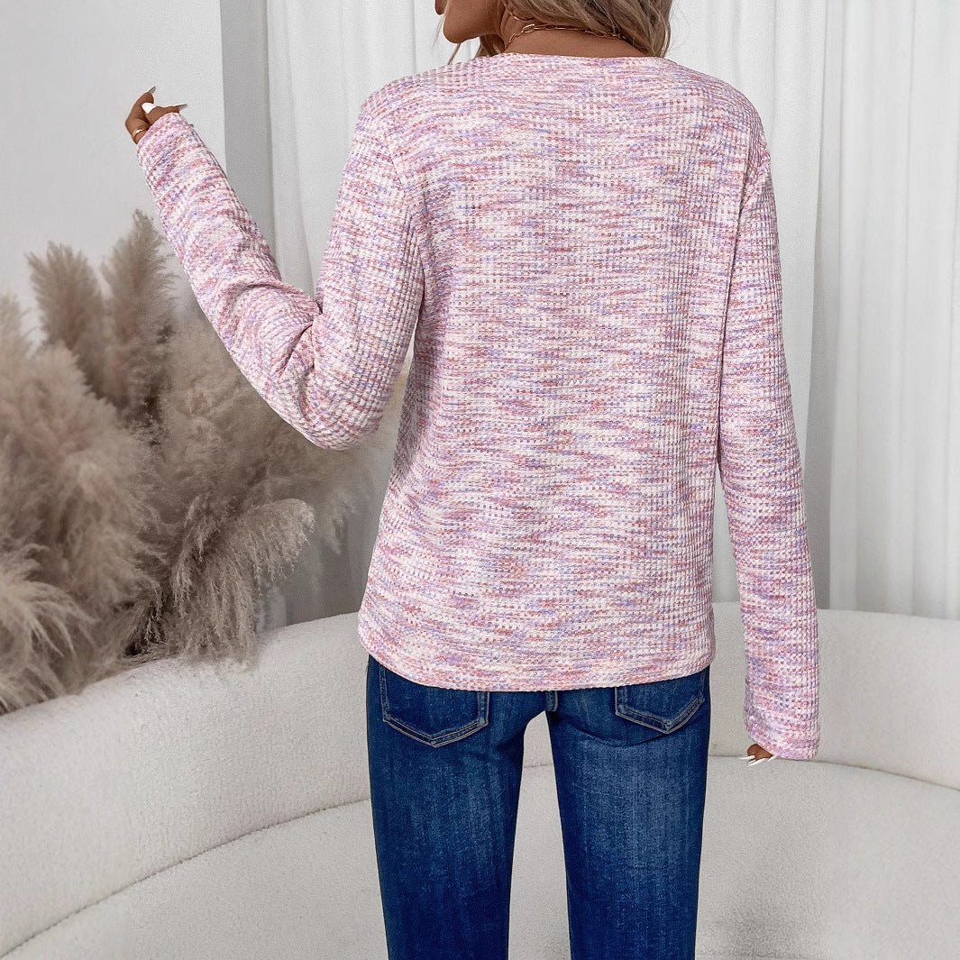 Damen leichter Pullover mit halbem Reißverschluss und strukturierter Oberfläche Heidi-Mode