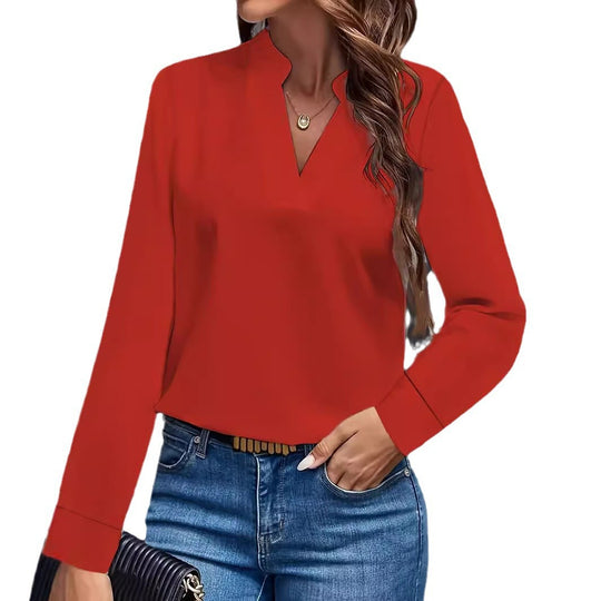 Damen Bluse mit V-Ausschnitt und elegantem Design Heidi-Mode