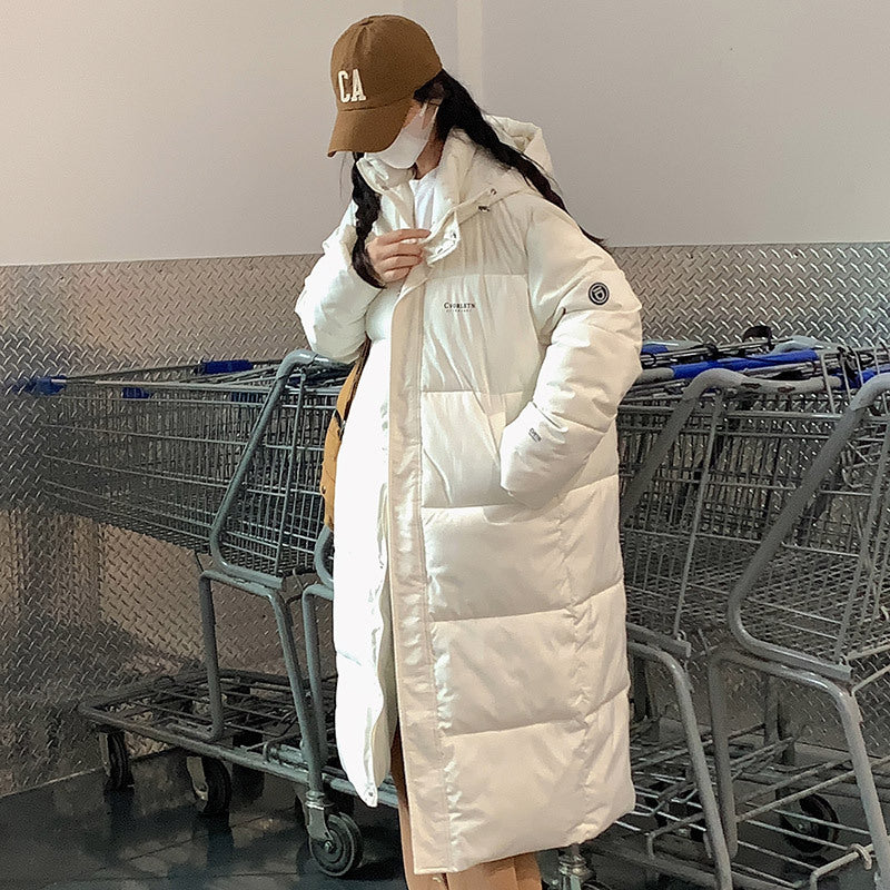 Damen Lange Steppjacke mit Kapuze und hohen Kragen Heidi-Mode