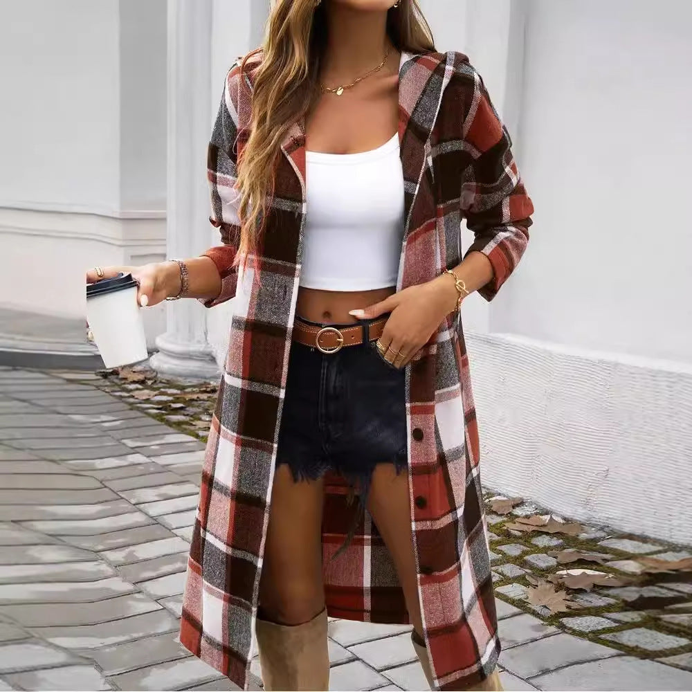 Damen Karierter Mantel mit moderner Schnittführung und praktischem Taschen-Design Heidi-Mode