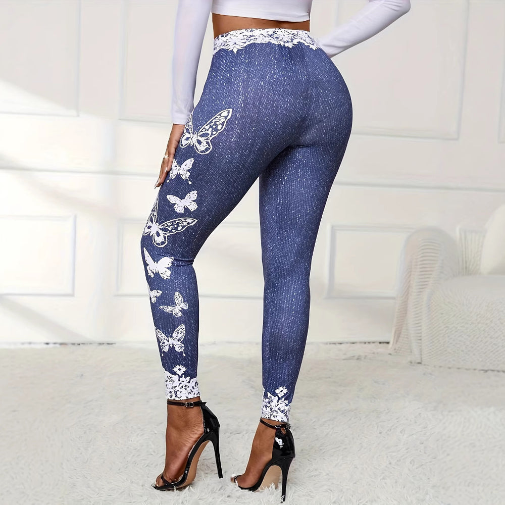 Damen Leggings mit hohem Taillenbund und femininen Spitzenakzenten Heidi-Mode