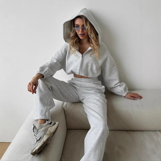 Damen lässiges Lounge-Set mit Hoodie und weiten Hosen Heidi-Mode