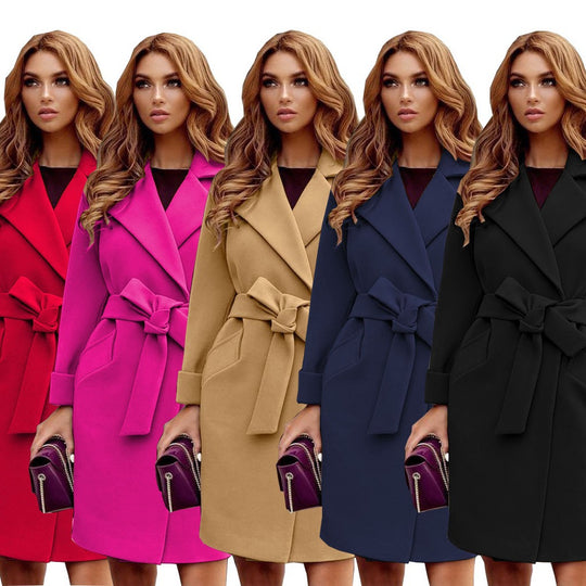 Damen Eleganter Trenchcoat mit Gürtel und praktischen Taschen Heidi-Mode