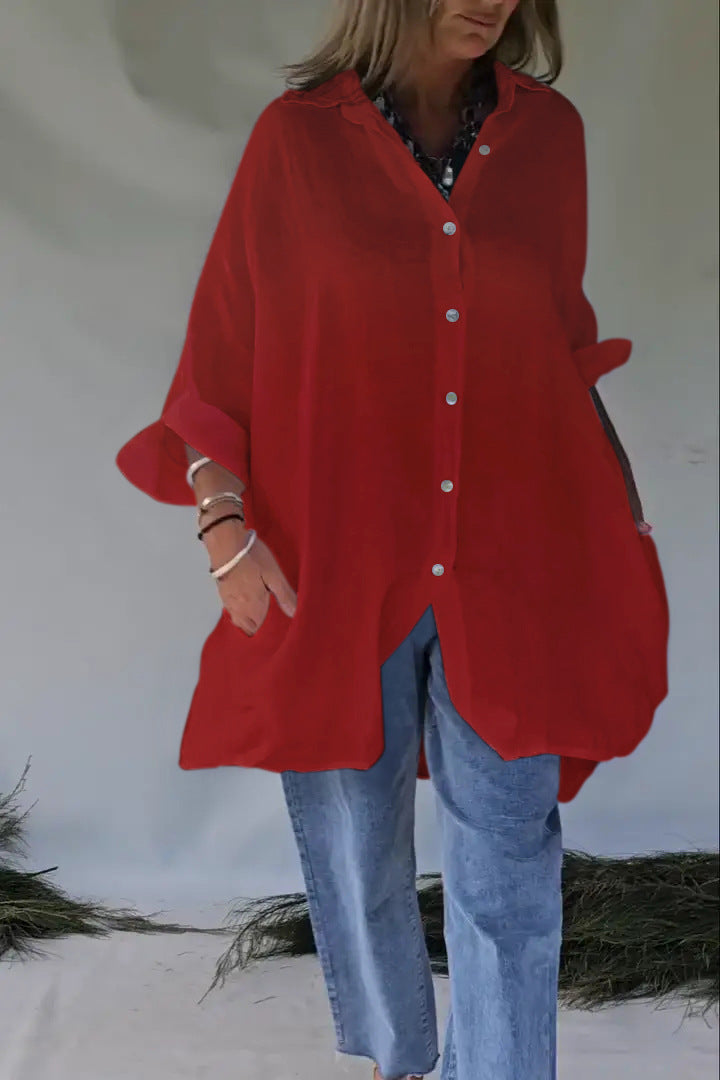 Damen Übergröße Bluse mit lässigem Schnitt und Druckknopfverschluss Heidi-Mode