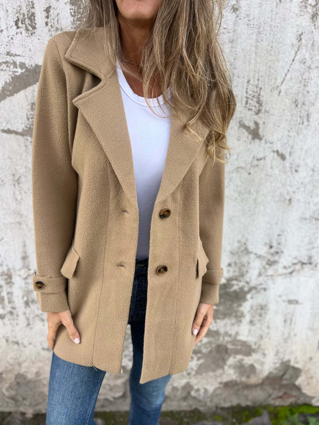 Damen Fleece Mantel mit doppelter Knopfleiste und schickem Reverskragen Heidi-Mode